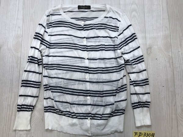 Demi-Luxe BEAMS ビームス 綿アセテート 日本製 ボーダー柄 シアーニットカーディガン 白黒拍卖