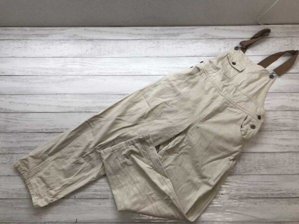 レトロ アメカジ MORI-KEI コットン ネップ キャンバス 合皮ベルト オーバーオール サロペット パンツ レディース 綿100% M 生成り拍卖