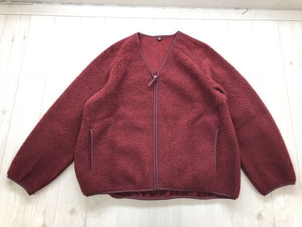 ユニクロ UNIQLO ストリート ミリタリー Vネック ノーカラー パイピング ボアフリース ジャケット レディース ポリエステル100% XL 赤拍卖