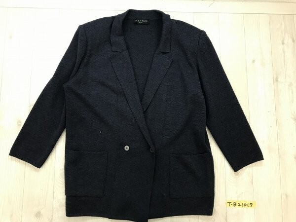 PAOLA ROSSI レディース ニットテーラードジャケット 毛100% 肩パッド入 M 紺拍卖