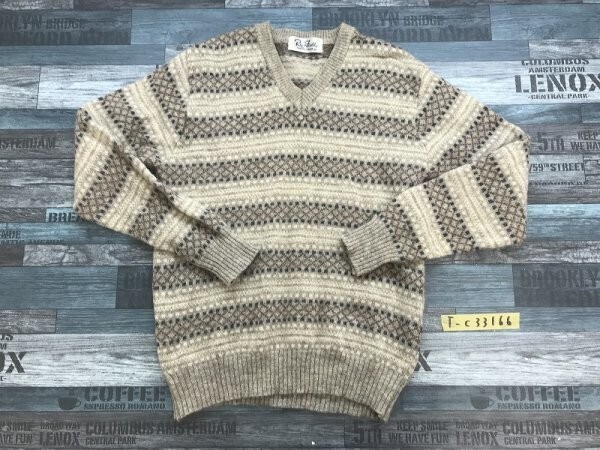 Riceheld メンズ Vネック柄織り ニットセーター M 茶グレー他拍卖