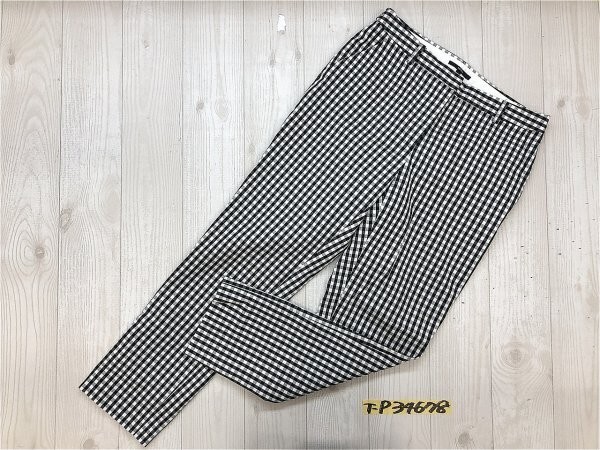 SHIPS シップス レディース チェック ストレッチ クロップドパンツ S 黒白拍卖