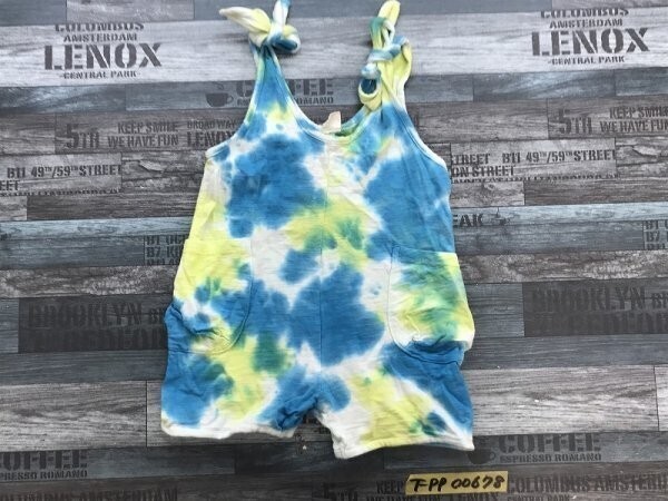 SKIP LAND レモール キッズ 綿 タイダイ 肩結び オールインワン ノースリーブ ハーフパンツ 110 水色黄色拍卖