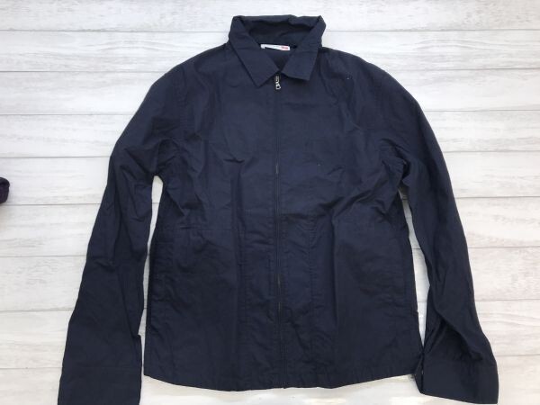 UNIQLO ユニクロ × tomas maier トーマスマイヤー デザイナーズ コラボ レトロ モード メンズ ジップアップ ジャケット 薄手 綿100% 紺拍卖