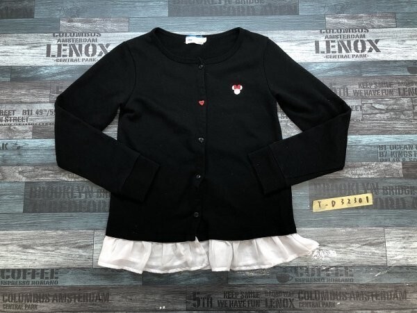 DISNEY ディズニー キッズ ミニーシェイプ 刺繍入り 裾フリル カーディガン 140 黒拍卖