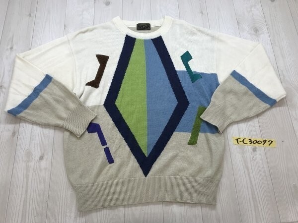 ASSINI メンズ 日本製 アクリルリネンMIX ニットプルオーバーカットソー M アイボリーMIX拍卖