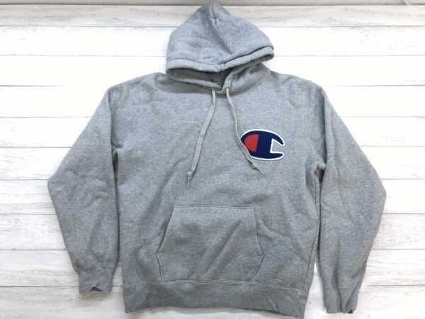 チャンピオン Champion アメカジ スポーツ ストリート ビッグロゴ スウェット フーディー パーカー メンズ 裏起毛 綿混合 L ライトグレー拍卖
