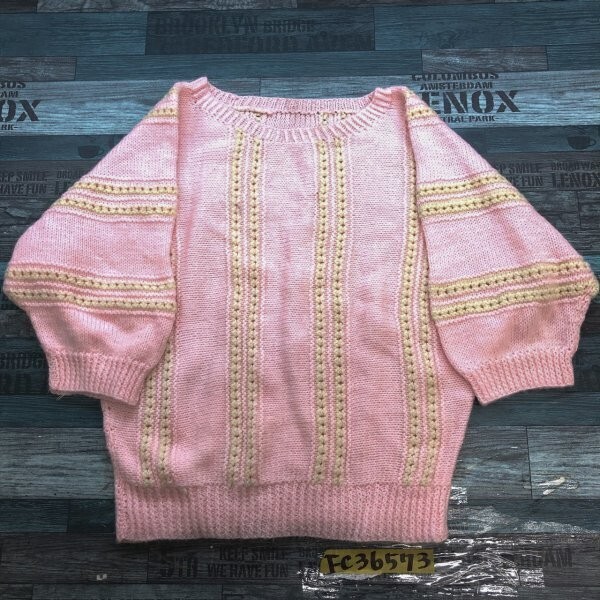 レディース ハンドメイド風 五分袖 ニットソー ピンク拍卖