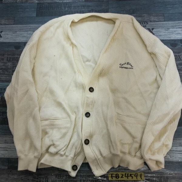 TROY BROS トロイブロス メンズ 綿100% コットンニットカーディガン L オフホワイト拍卖