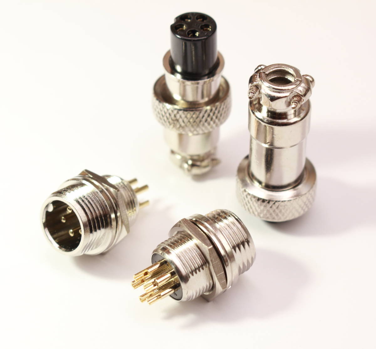 銅製金メッキ電極丸型コネクタ GX125 φ12mm 5芯/5極 オス2個メス2個の2セット メタルコネクタ プラグジャック アナログ電源用 送料180円拍卖