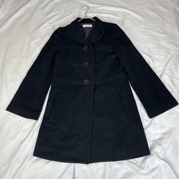 ELLE◇エル ロングコート ブラック【38】ウール アンゴラ混 アウター 羽織拍卖