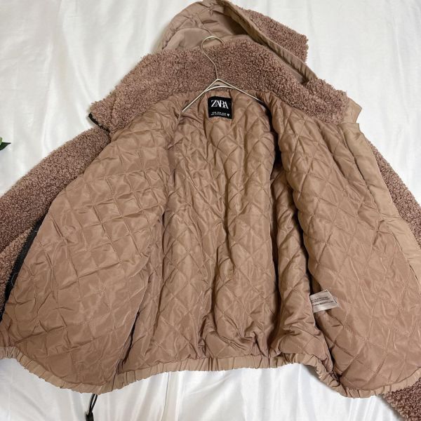 ZARA◇ザラ ボアジャケット ショート丈【M】ブラウン 中綿 防寒 フード拍卖