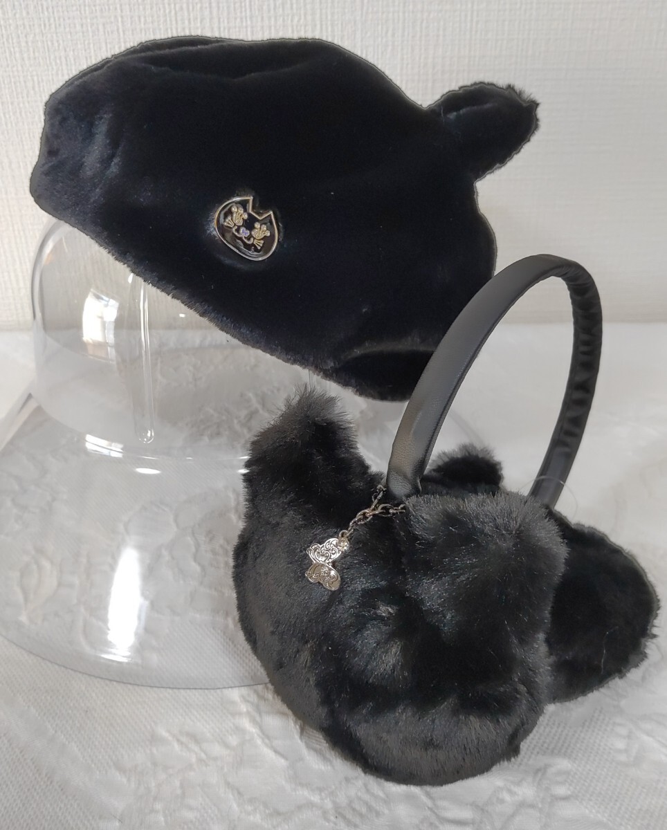 新品未使用アナスイANNASUIネコ耳フェイクファーベレー帽&折りたたみネコ耳イヤーマフ2点セット定価15950円拍卖