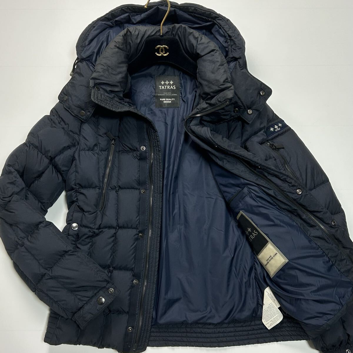 美品★ TATRAS タトラス フォラート FORATO ダウンジャケット ネイビー 2way フード 着脱可能 紺 上着 2 アウター 肉厚 最高級拍卖