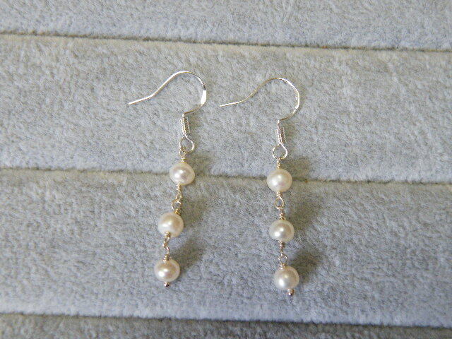R00037.パールシルバー925 ハンドメイド ロングピアス拍卖