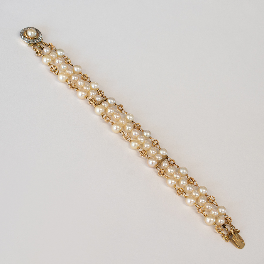 《フランスアンティークジュエリー》ゴールドとパール、ダイアモンドのブレスレット【送料無料】拍卖
