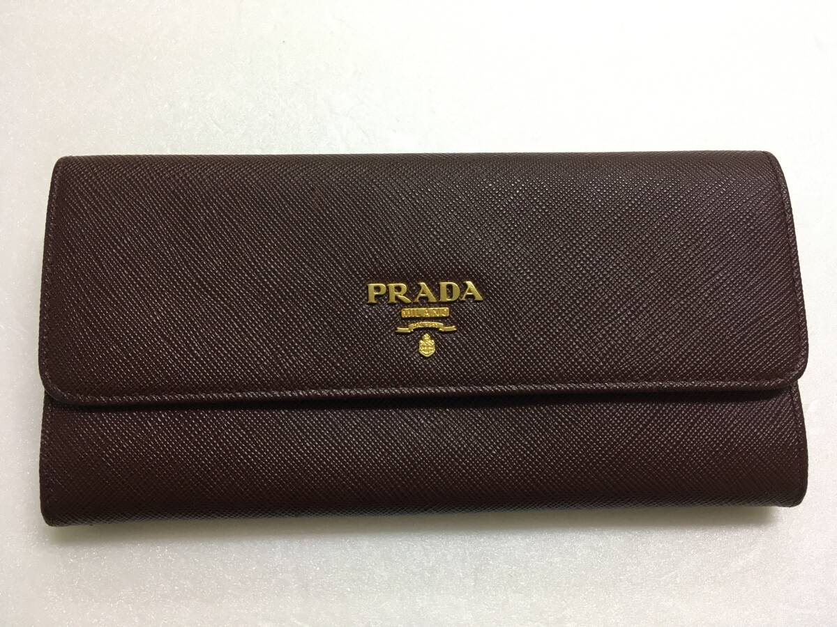 1円 プラダ PRADA ロングウォレット がま口 長財布 ゴールド金具 中古 美品拍卖
