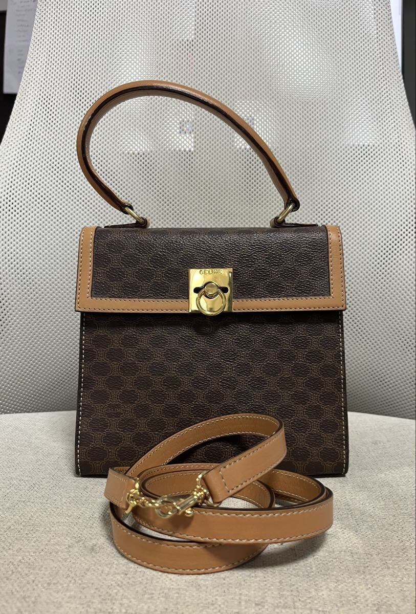 【綺麗です/ミニサイズ】CELINE マカダム ハンドバッグ 2way ショルダーバッグ ガンチーニ セリーヌ ヴィンテージ拍卖