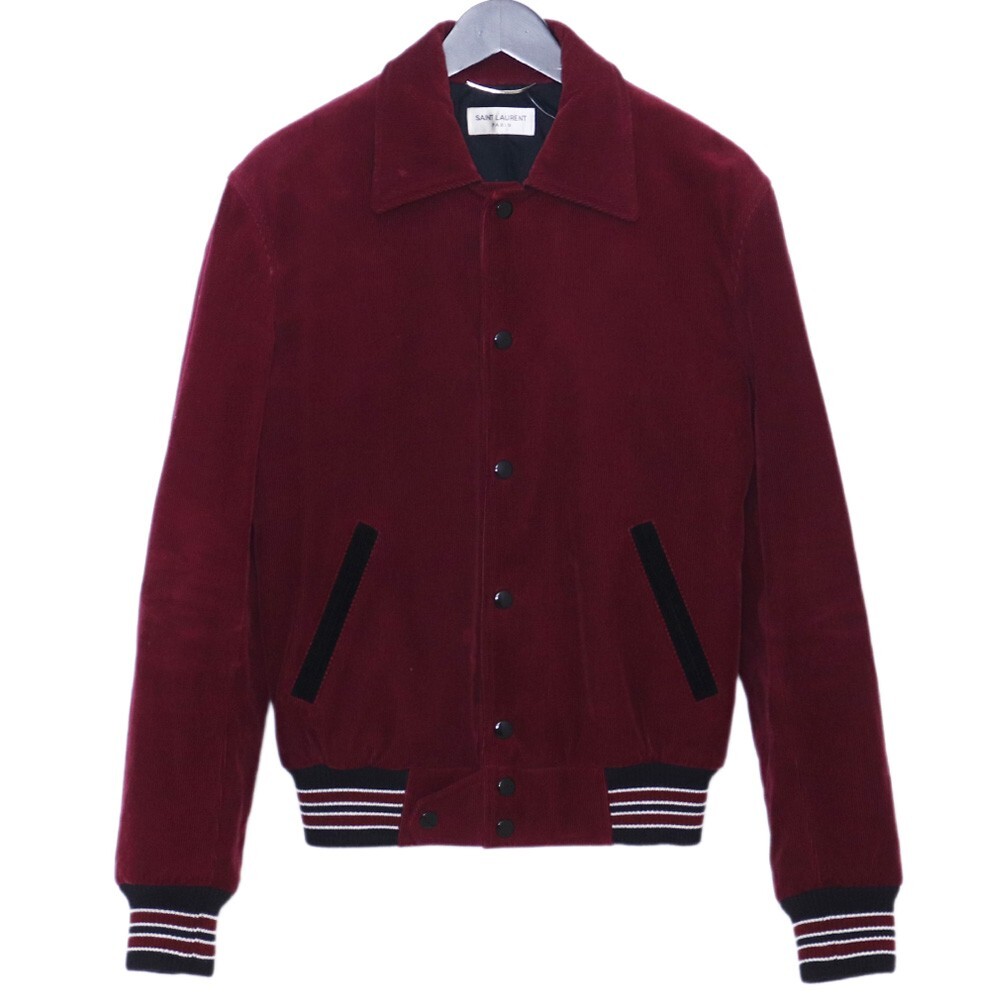 SAINT LAURENT エディ期 コーデュロイテディブルゾン サイズ42 ボルドー 485490 Y006R サンローラン スタジアムジャンパー ジャケット 中綿拍卖