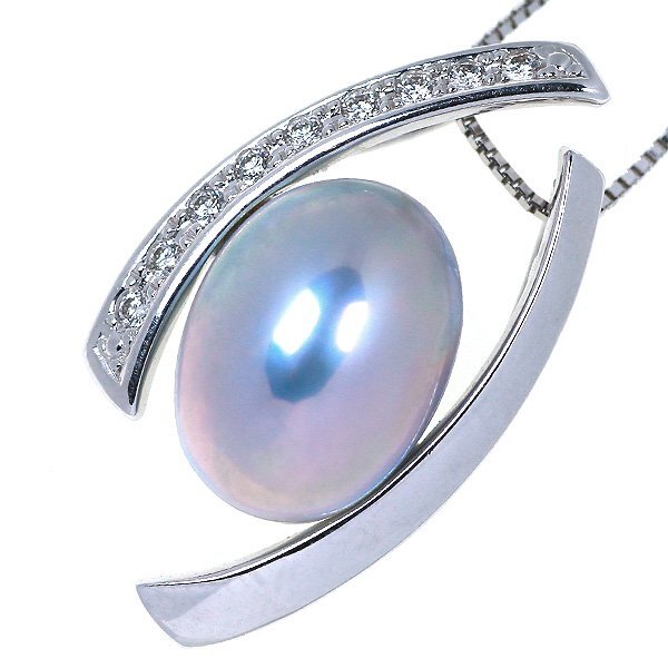 【1円スタート】T273 TASAKI タサキ K18WG マベパール D0.11ct ペンダントネックレス 日本宝石科学協会ソーティング付き拍卖