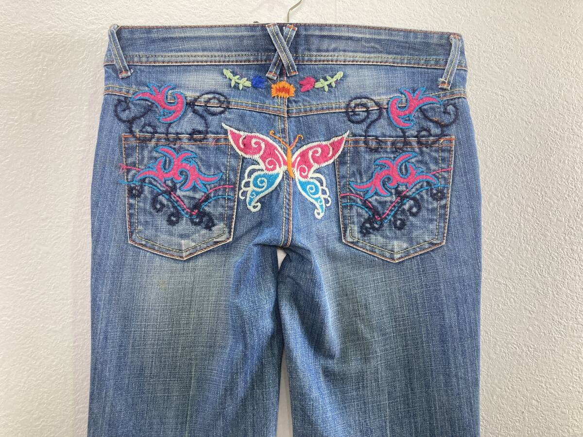 ★RED PEPPER レッドペッパー★ 蝶 バタフライ バックロゴ刺繍 W27 L相当 総柄 パンツ デニム ジーンズ 激安 格安拍卖