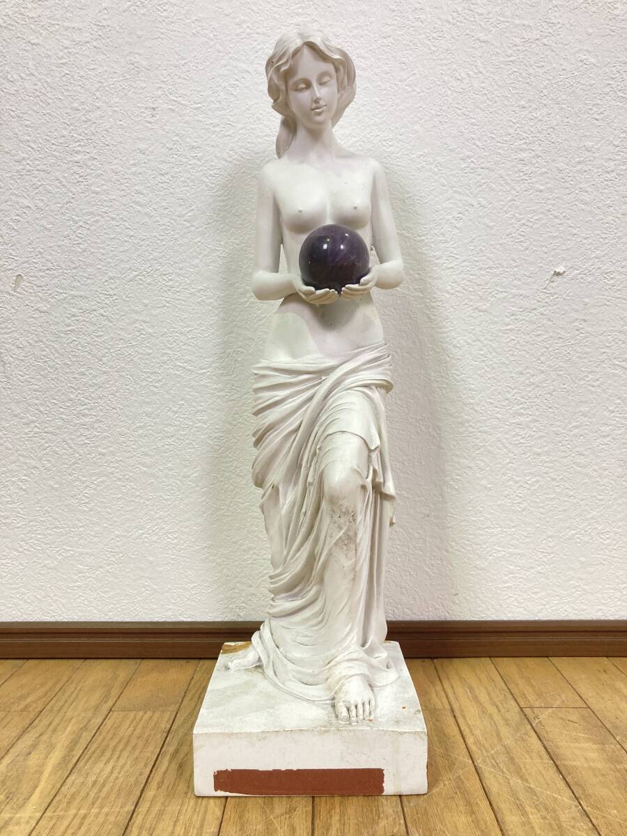 ★石膏彫刻調★ 高さ49cm 大型 天然石 ヴィーナス像 女性像 オブジェ 女神 ミロ 石工 骨董品 アンティーク レプリカ 激安 格安拍卖