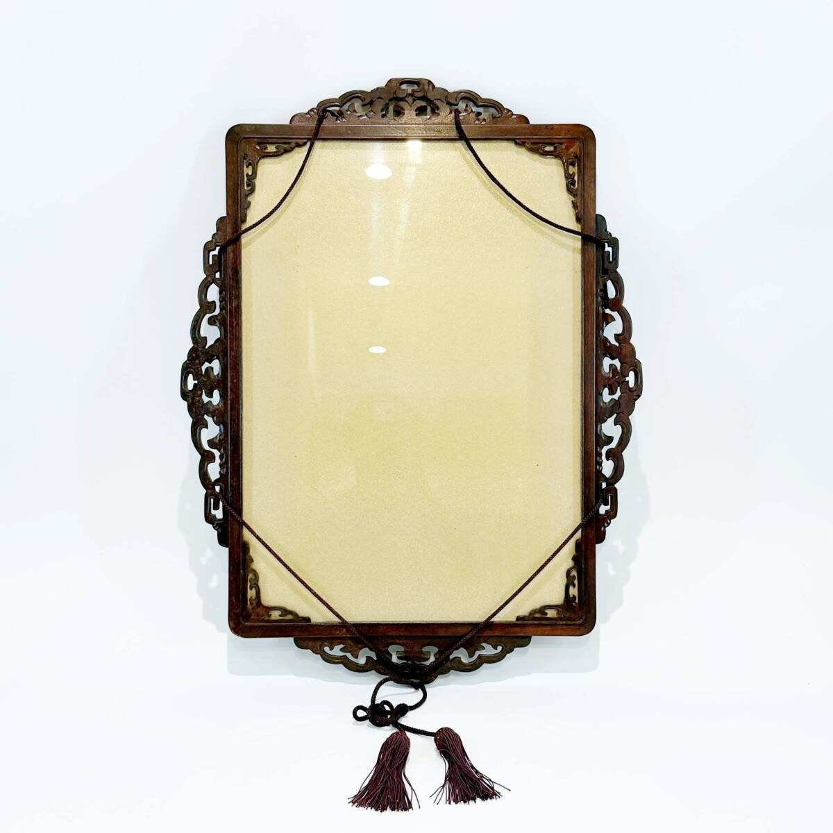 甲MJ20846 クリーニング済 状態良好 縦幅:約63cm 横幅:約48cm 唐木 古玩 雲盤 和額 房あり ウンパン額 骨董 古美術 古道具拍卖