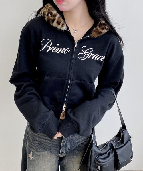 新品 ブランドタグカット正規品 INGNI エコファー付刺繍ロゴジップショートパーカー BLACK フリーサイズ拍卖