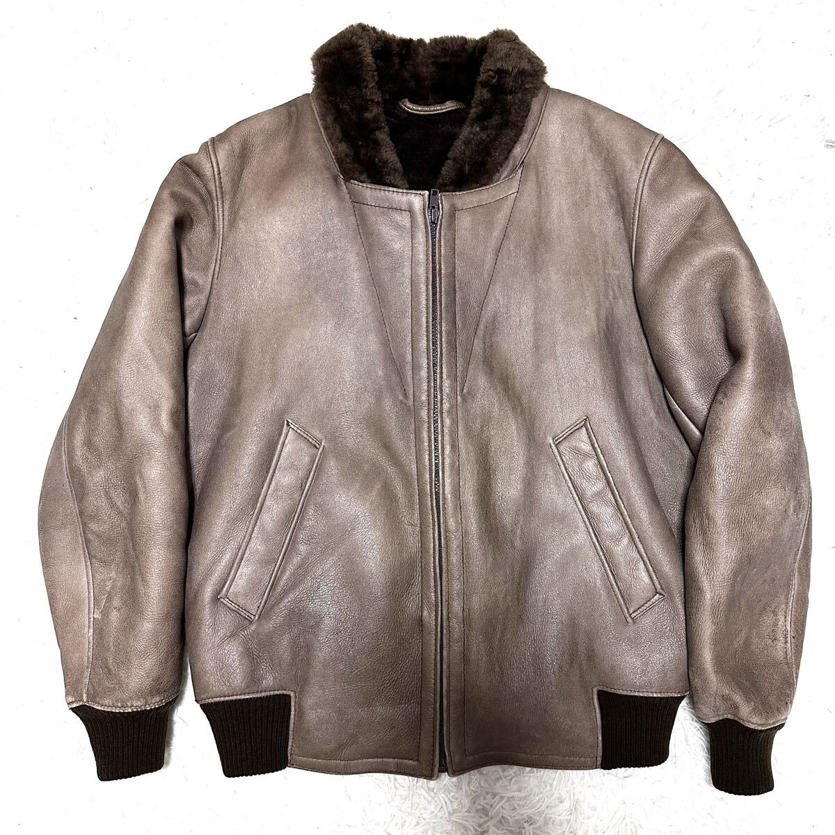 シープスキンレザー本革ボンバームートンジャケット スペイン製 サイズ46 ヴィンテージ拍卖