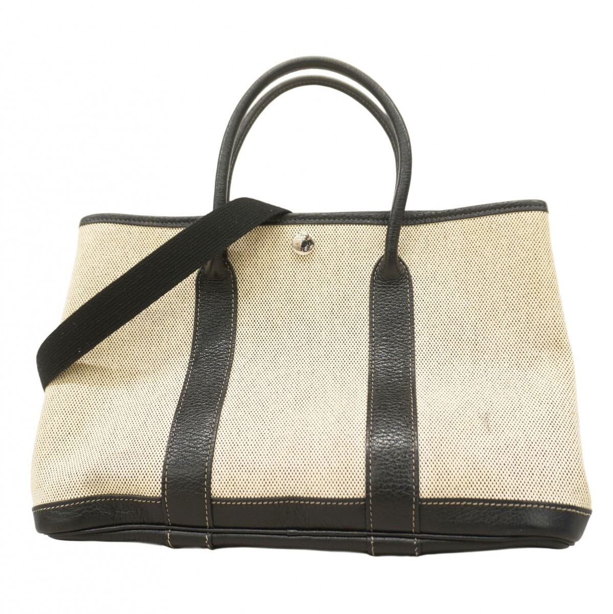 【5mc3710-h】エルメス ハンドバッグ ガーデンパーティTPM トワルアッシュ ブラック シルバー金具 □I刻印 2wayバッグ【中古】レディース拍卖