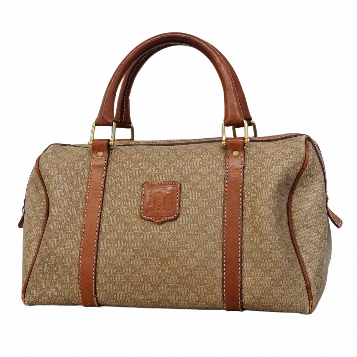 【5md5076】セリーヌ ハンドバッグ マカダム PVC ベージュ ゴールド金具【中古】レディース拍卖