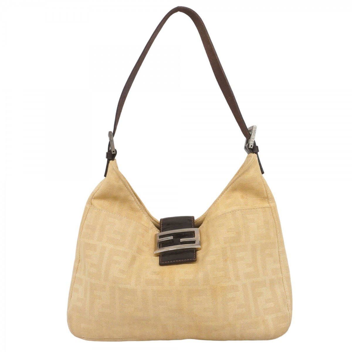 【5md3963】フェンディ ショルダーバッグ ズッカ キャンバス ベージュ ブラウン シルバー金具【中古】レディース拍卖