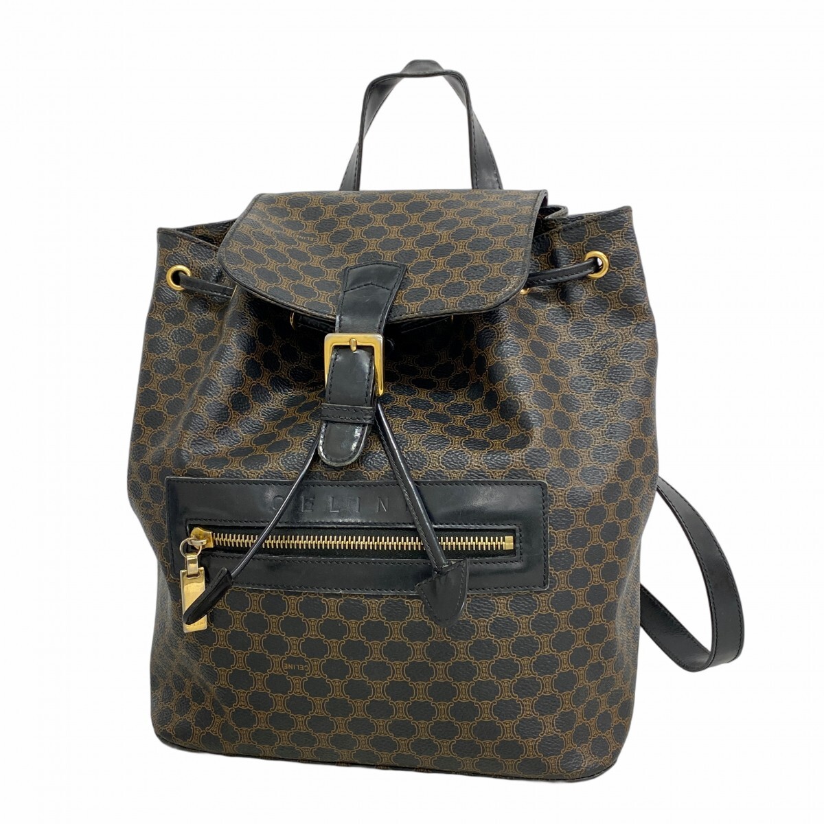 【5md4245-h】セリーヌ リュック・デイパック マカダム PVC ブラック ゴールド金具【中古】レディース拍卖