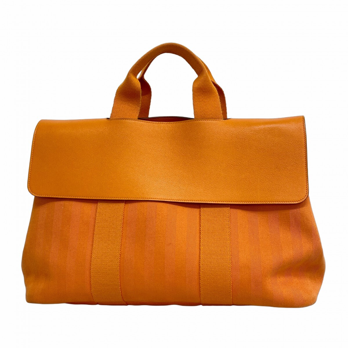 【5md4294-h】エルメス ハンドバッグ ヴァルパライソMM トワルシェブロン オレンジ シルバー金具 □M刻印【中古】レディース拍卖
