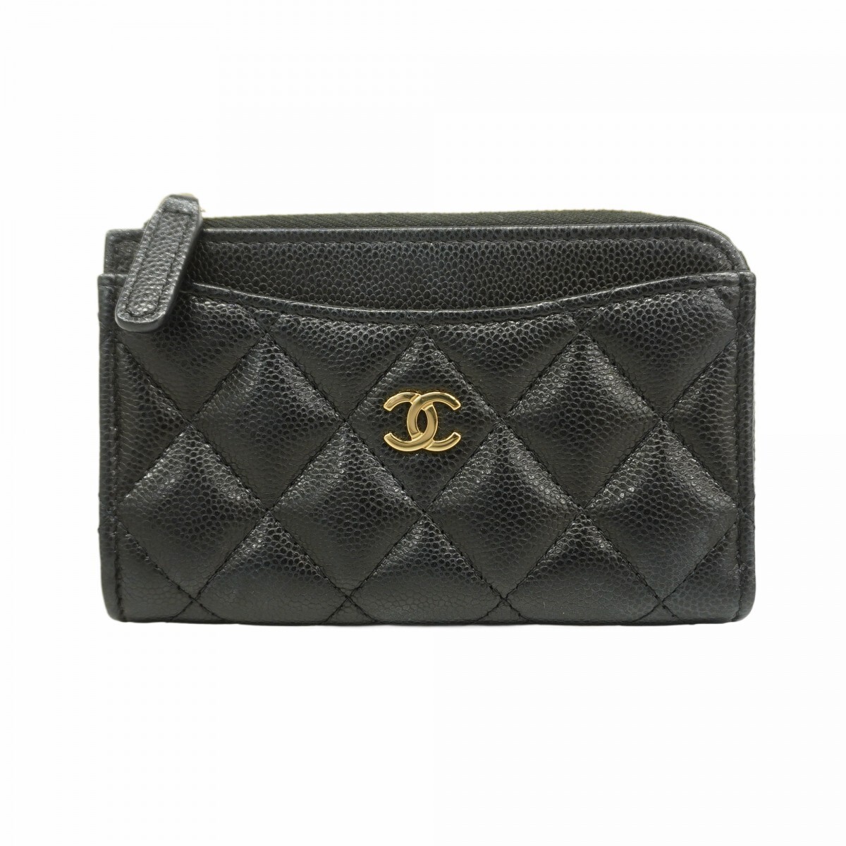 【5md4326】シャネル コインケース マトラッセ キャビアスキン ブラック ゴールド金具【中古】レディース拍卖
