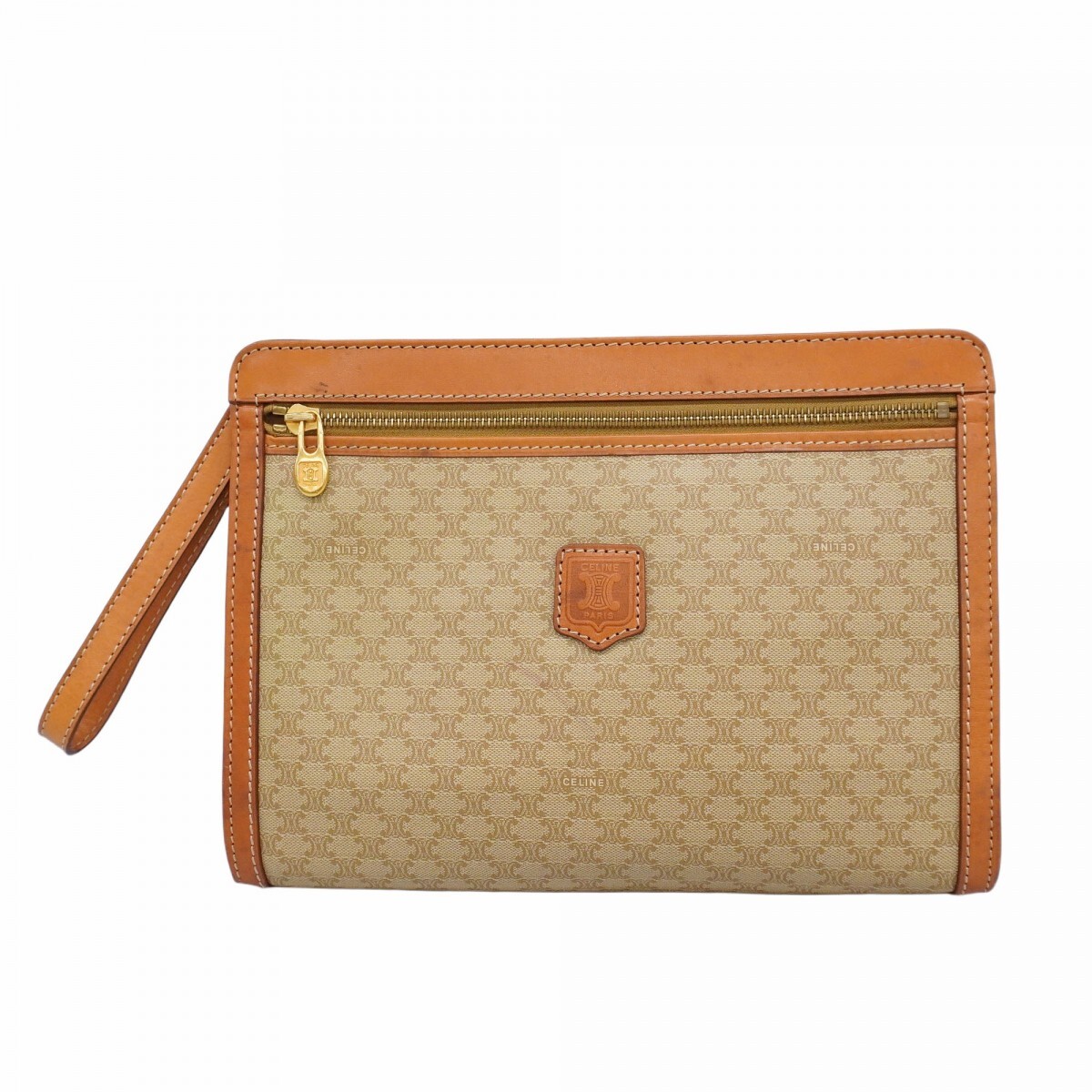 【5md4612】セリーヌ クラッチバッグ マカダム PVC ベージュ ライトブラウン ゴールド金具【中古】レディース拍卖