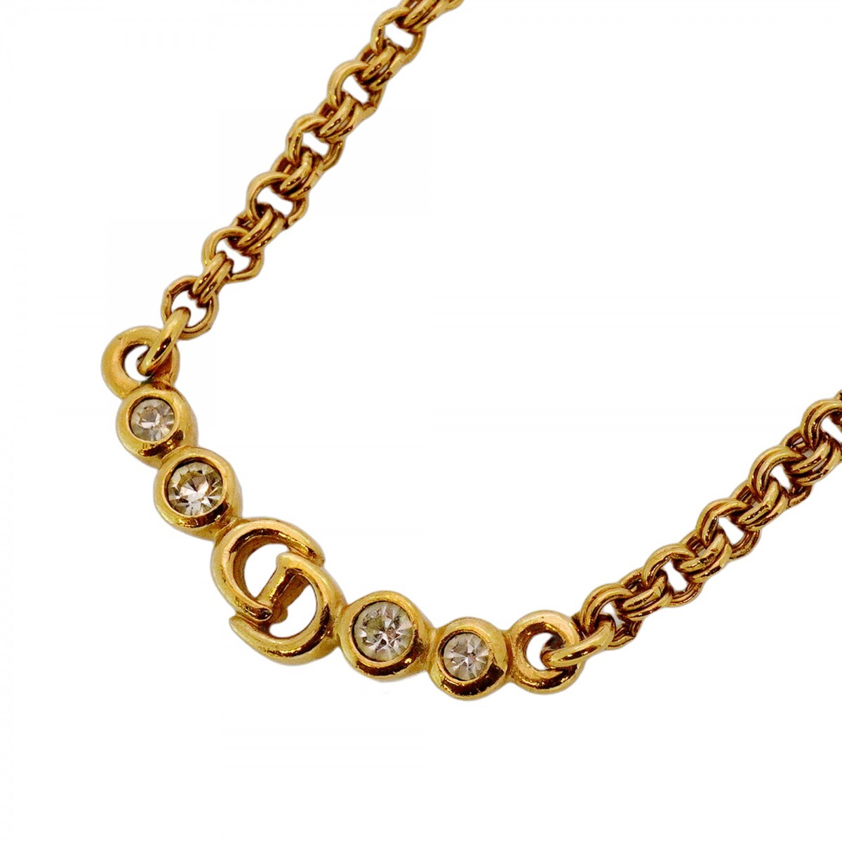 ★SALE【5jmb0005】クリスチャンディオール ネックレス CDロゴ GPメッキ ラインストーン ゴールド【中古】レディース拍卖