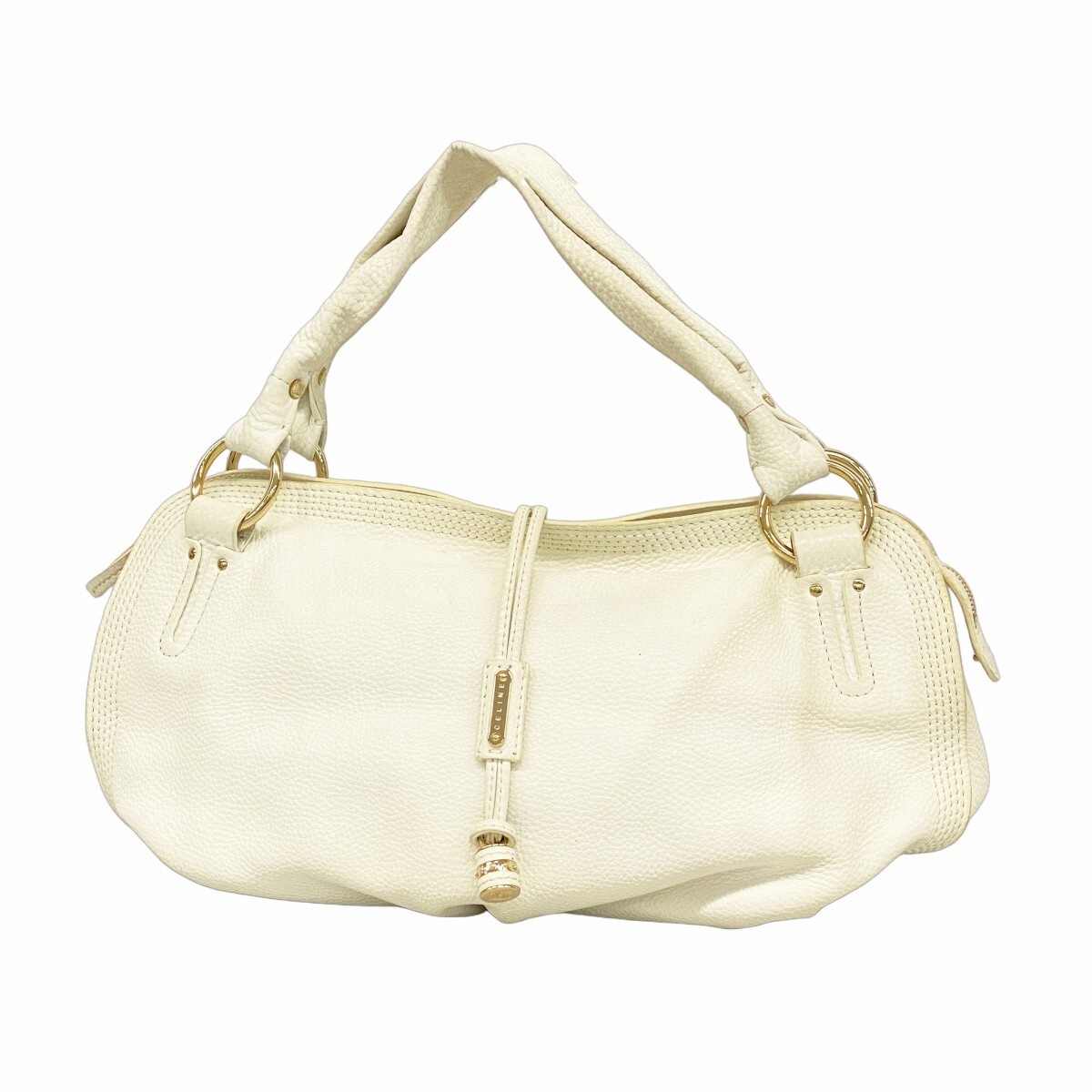 ★SALE【5mb1877-h】セリーヌ ハンドバッグ レザー ホワイト ゴールド金具【中古】レディース拍卖