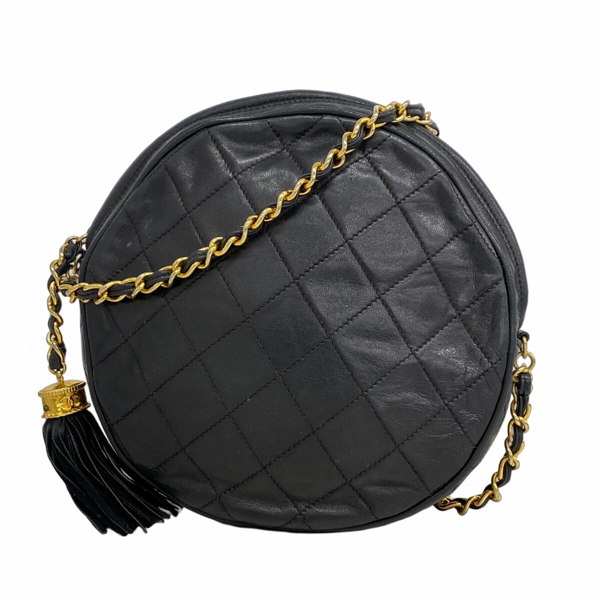 ★最終価格【5ma0708】シャネル ショルダーバッグ マトラッセ フリンジ付きチェーンショルダー ラムスキン ブラック ゴールド金具拍卖