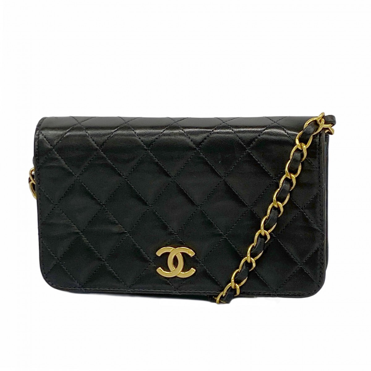 ★最終価格【5mb1231-h】シャネル ショルダーバッグ マトラッセ チェーンショルダー ラムスキン ブラック ゴールド金具【中古】レディース拍卖