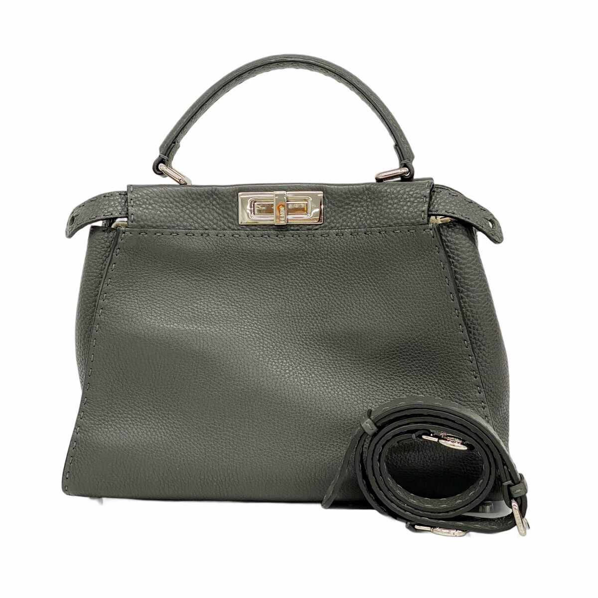 ★最終価格【5mb1954-h】フェンディ ハンドバッグ セレリア ピーカブー レザー グレー シルバー金具 2wayバッグ【中古】レディース拍卖