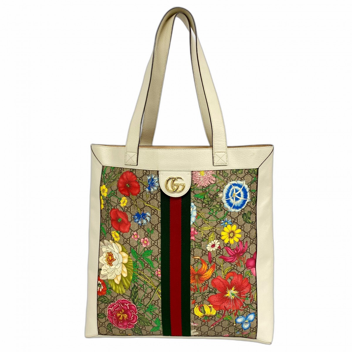 ★最終価格【5mb1248-h】グッチ トートバッグ オフィディア GGフローラ 519335 PVC マルチカラー ホワイト シャンパンゴールド金具拍卖