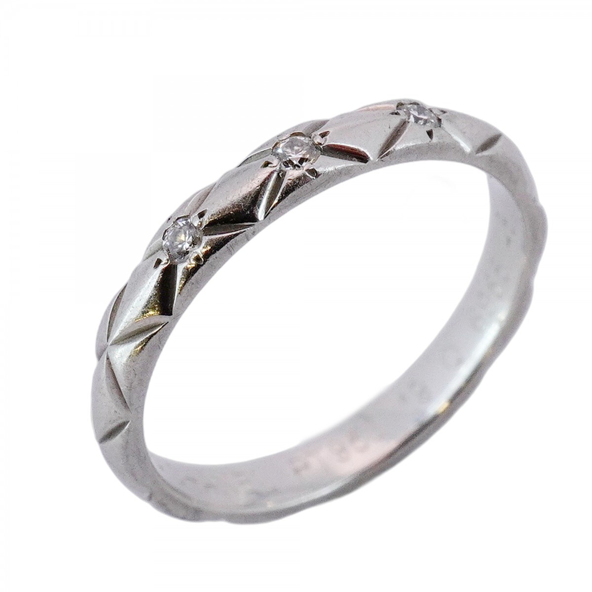 【5jmb0466】シャネル リング マトラッセ 3PD Pt950 プラチナ ダイヤモンド #48【中古】レディース拍卖