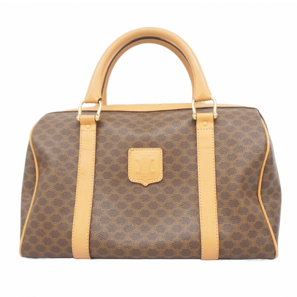 【5me5430】セリーヌ ハンドバッグ マカダム PVC ブラウン ゴールド金具【中古】レディース拍卖