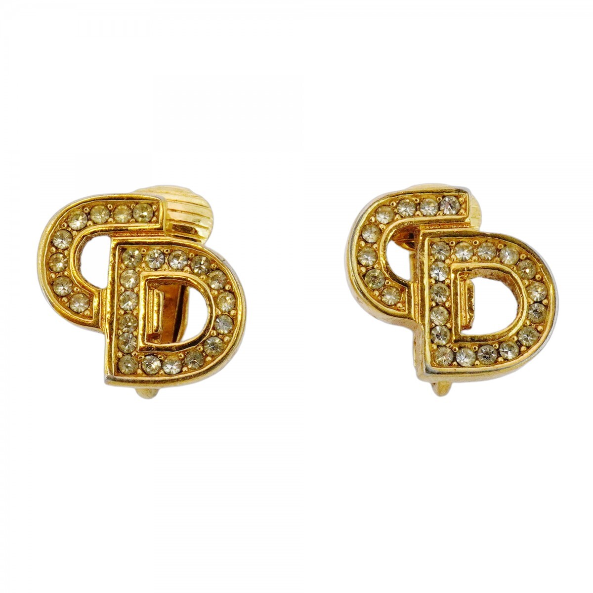 【5jmb0509】クリスチャンディオール イヤリング CDロゴ GPメッキ ラインストーン ゴールド【中古】レディース拍卖