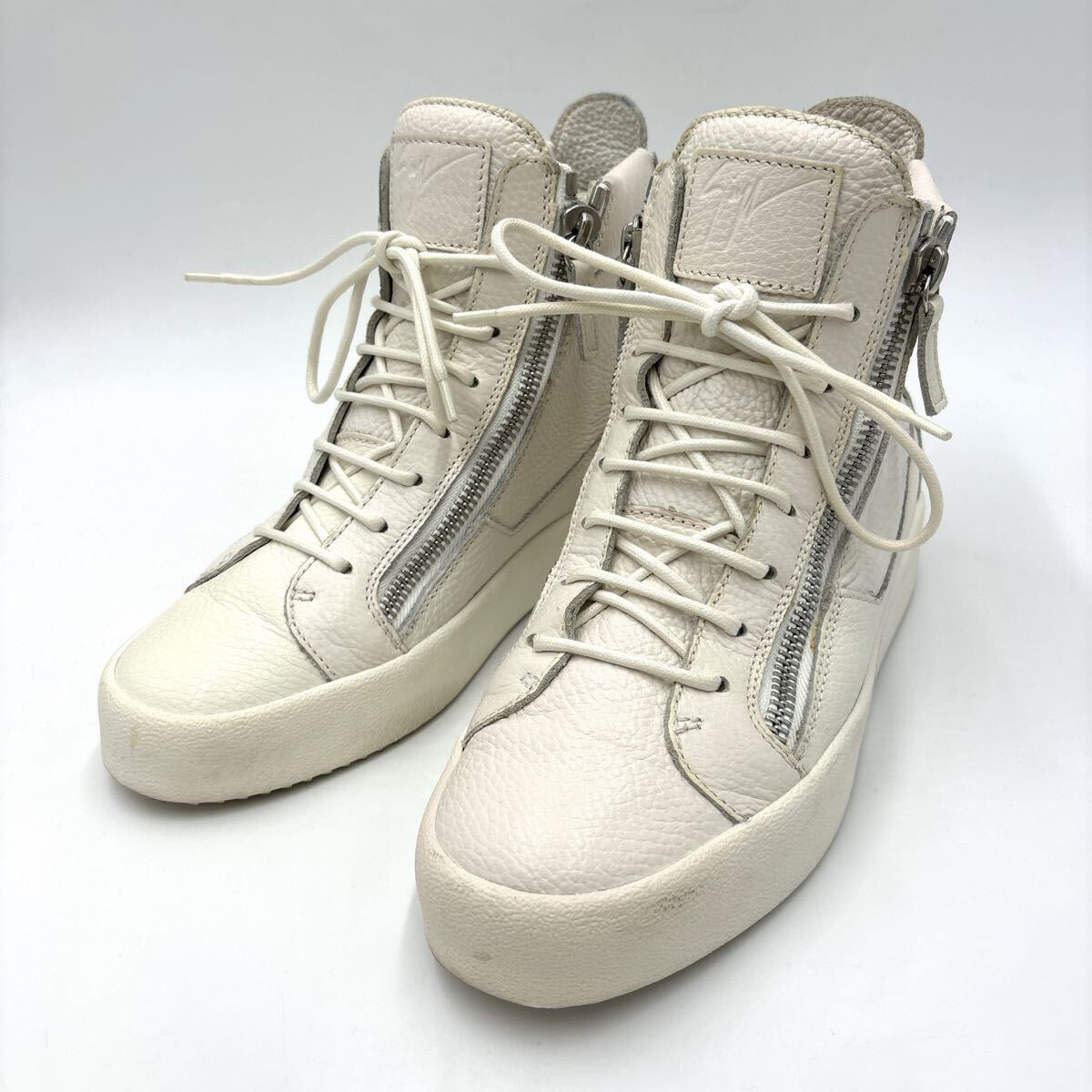 I * イタリア製 '高級感溢れる' Giuseppe Zanotti ジュゼッペザノッティ 本革 ハイカット スニーカー EU41 26cm メンズ シューズ WHITE拍卖