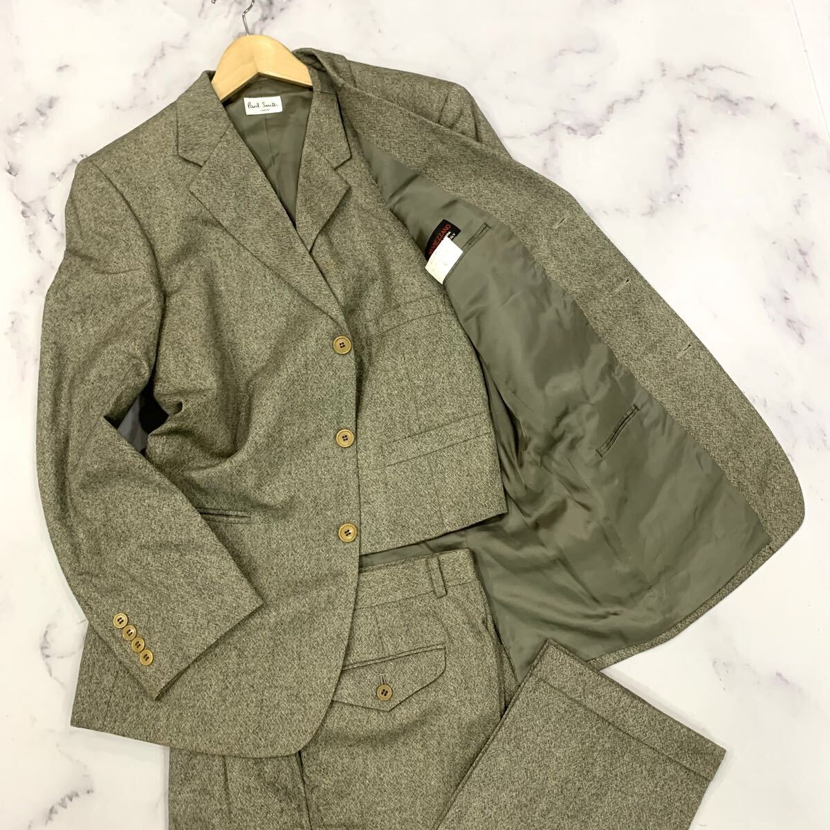 J▼日本製 'F.lli ORMEZZANO社製生地' Paul Smith ポールスミス WOOL100% スーツ 上下 3点セット セットアップ L ジャケット パンツ メンズ拍卖