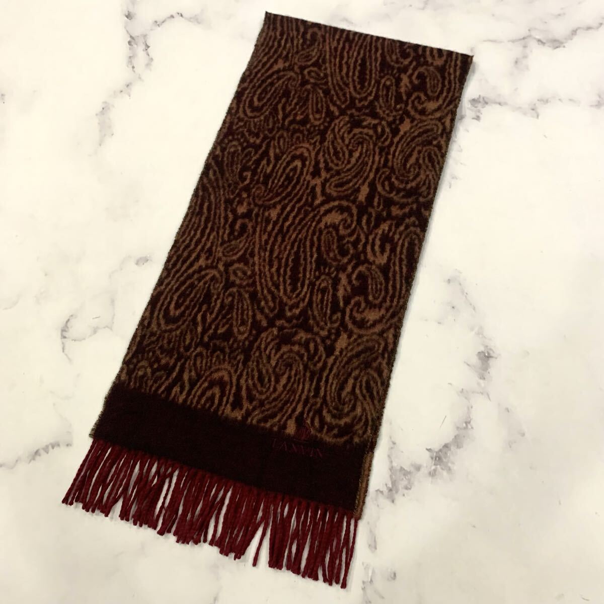 AP ▼ 洗練されたデザイン 'ロゴ刺繍' LANVIN ランバン 総柄 フリンジ マフラー ストール レディース 服飾 拍卖