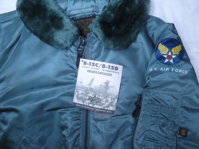 L デッドストック USA製 ALPHA B-15D フライトジャケット アメリカ製 米国製 アルファ ボア襟 MA1 未使用 新品拍卖