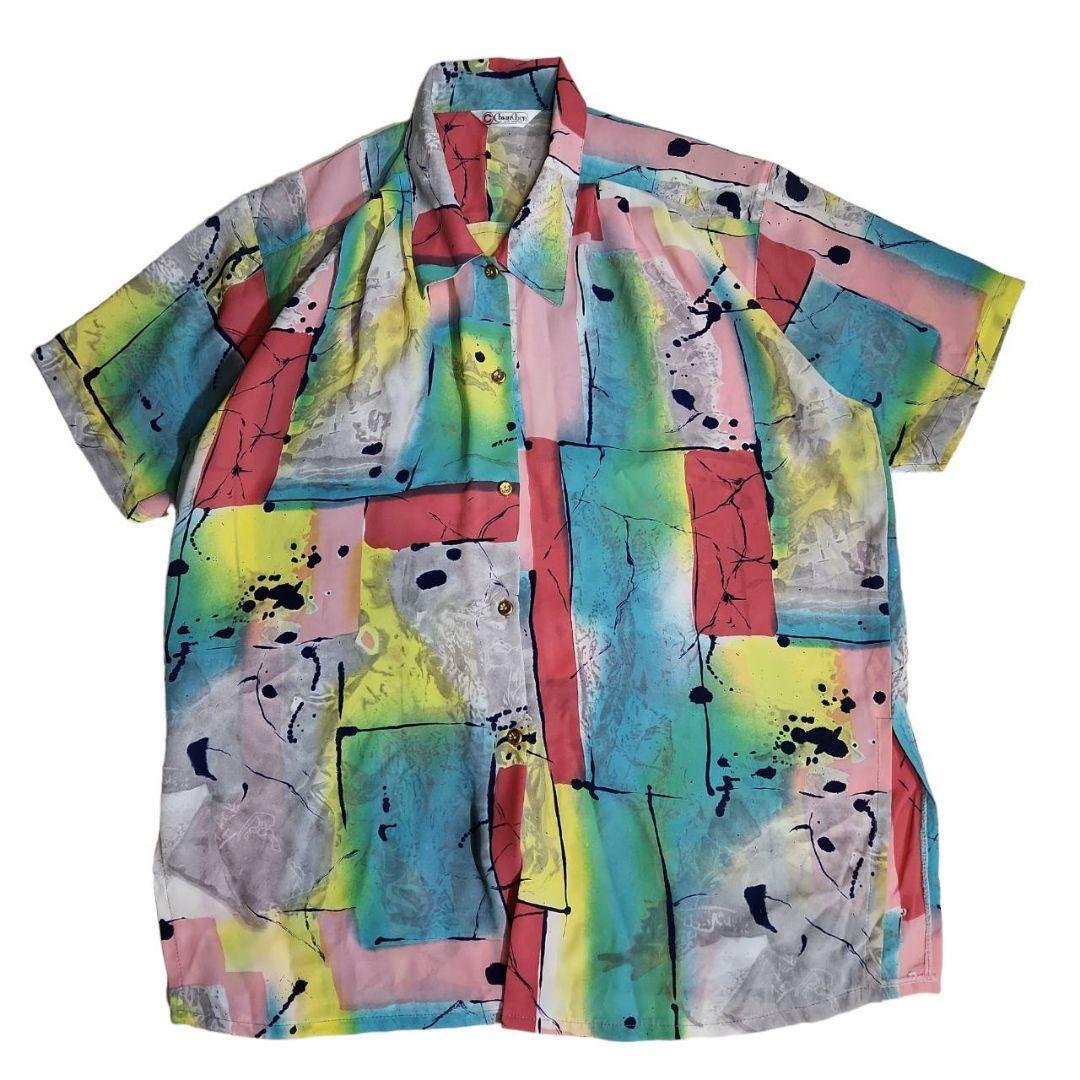 アート総柄・金ボタン・オーバーサイズ半袖シャツ・マルチカラー ユニセックス 68441拍卖